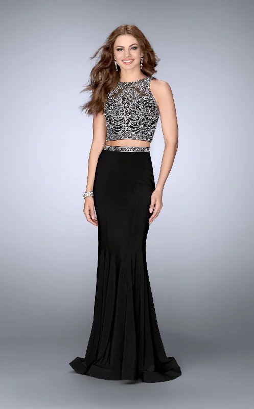 Formal dresses with embroidered panels and tulle overlays for a fairytale promLa Femme 24403 Dress Formal dresses with embroidered panels and tulle overlays for a fairytale promLa Femme 24403 Dress