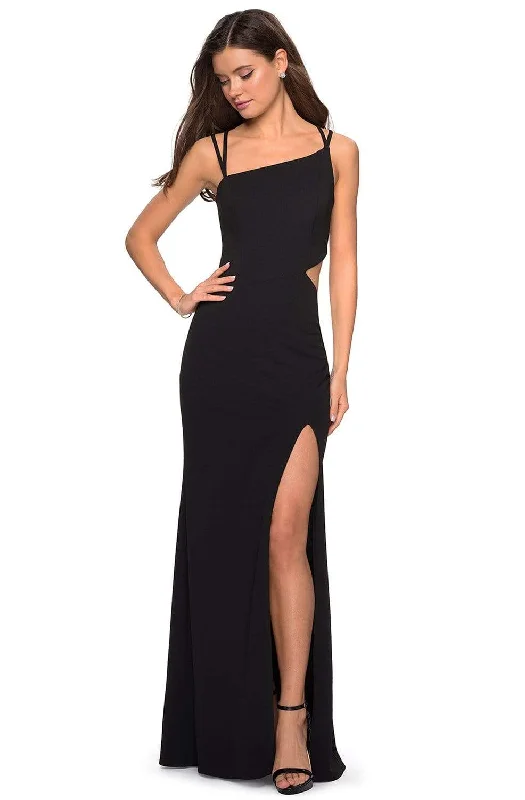 Formal dresses with geometric patterns and metallic accents for a modern formal affairLa Femme - 27126 Asymmetrical Neckline Strappy Jersey Evening Dress Formal dresses with geometric patterns and metallic accents for a modern formal affairLa Femme - 27126 Asymmetrical Neckline Strappy Jersey Evening Dress