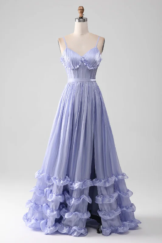 Short cocktail dresses in royal blue for a formal eventLavender Spaghetti Straps A Line Ruffles Prom Dress with Slit Short cocktail dresses in royal blue for a formal eventLavender Spaghetti Straps A Line Ruffles Prom Dress with Slit