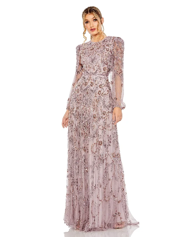 Maxi dresses with balloon sleeves for a vintage - inspired style Maxi dresses with balloon sleeves for a vintage - inspired style Mac Duggal 93930 Beaded Long Sleeve Fitted Formal Evening Gown