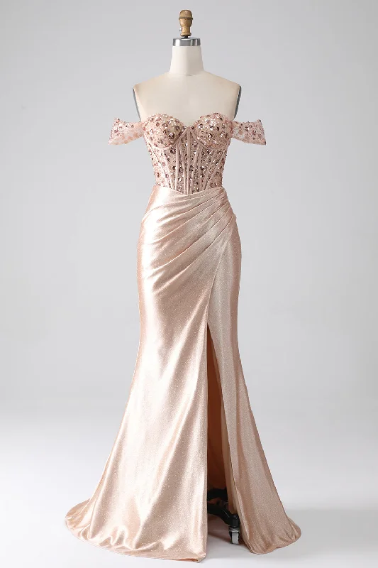 Sheer cocktail dresses with a lining and a short hemMermaid Champagne Corset Prom Dress Sheer cocktail dresses with a lining and a short hemMermaid Champagne Corset Prom Dress