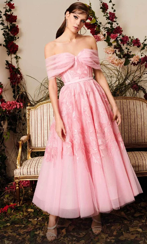Mini cocktail dresses with a glittery finish for a party - ready styleMNM Couture N0498 - Off Shoulder Tea Length Dress Mini cocktail dresses with a glittery finish for a party - ready styleMNM Couture N0498 - Off Shoulder Tea Length Dress