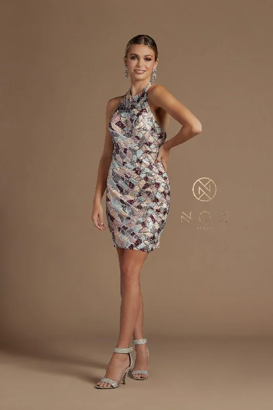 Mini cocktail dresses with a cold - shoulder ruffled sleeveShort Halter Multi Sequins Formal Cocktail Dress Mini cocktail dresses with a cold - shoulder ruffled sleeveShort Halter Multi Sequins Formal Cocktail Dress