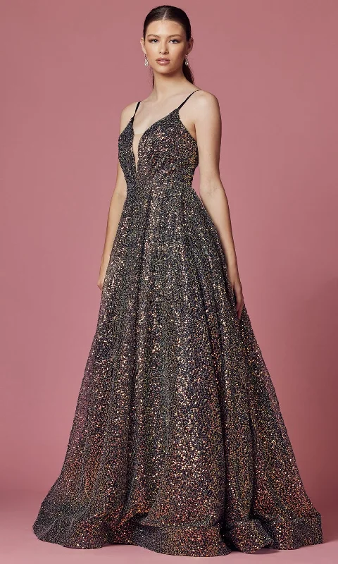 Prom dresses with lace - up side panels and ruffled bodices for a feminine and detailed lookNox Anabel R1030 - V-Neck Sequin Evening Gown Prom dresses with lace - up side panels and ruffled bodices for a feminine and detailed lookNox Anabel R1030 - V-Neck Sequin Evening Gown