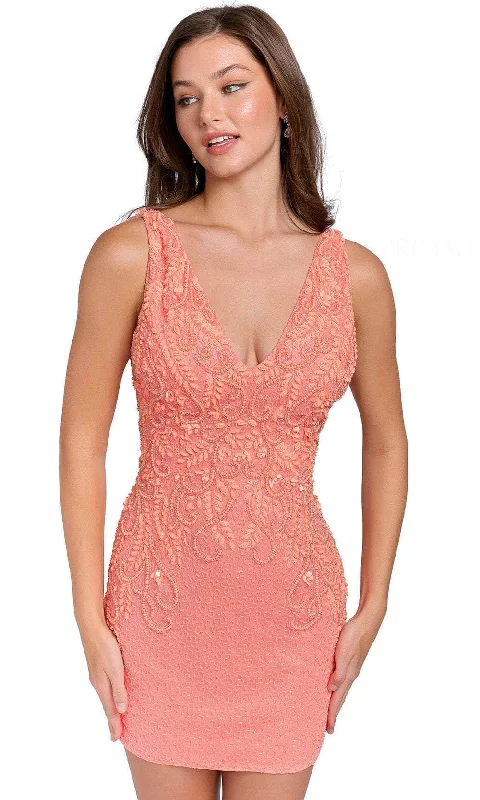 Sheer cocktail dresses with a lining and a short hemPrimavera Couture 3807 - Bejeweled Appliqued V-Neck Cocktail Dress Sheer cocktail dresses with a lining and a short hemPrimavera Couture 3807 - Bejeweled Appliqued V-Neck Cocktail Dress
