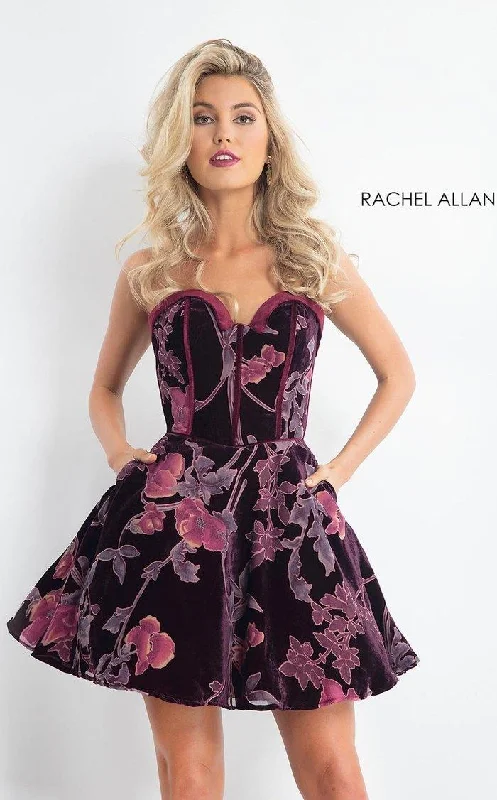 Cocktail dresses with a pom - pom trim and a short - sleeved styleRachel Allan Short Velvet Homecoming Dress 4616 Cocktail dresses with a pom - pom trim and a short - sleeved styleRachel Allan Short Velvet Homecoming Dress 4616