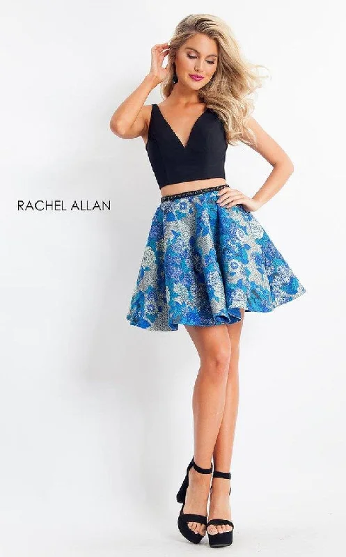 Geometric - printed cocktail dresses with a long - sleeve optionRachel Allan V-Neck Two-Piece Homecoming Dress In Black 4638 Geometric - printed cocktail dresses with a long - sleeve optionRachel Allan V-Neck Two-Piece Homecoming Dress In Black 4638