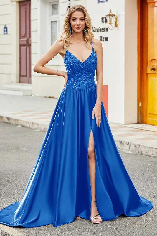 Cocktail dresses with a tiered skirt and a bow at the waistRoyal Blue A Line Spaghetti Straps Long Backless Prom Dress with Appliques Cocktail dresses with a tiered skirt and a bow at the waistRoyal Blue A Line Spaghetti Straps Long Backless Prom Dress with Appliques