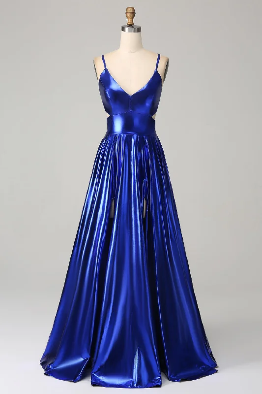 Mini cocktail dresses with a cold - shoulder ruffled sleeveRoyal Blue A-Line Spaghetti Straps Prom Dress with Slit Mini cocktail dresses with a cold - shoulder ruffled sleeveRoyal Blue A-Line Spaghetti Straps Prom Dress with Slit