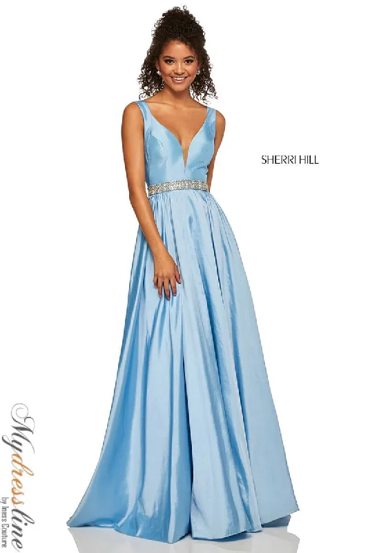 Sheath formal dresses with metallic thread detailing for a modern promSherri Hill 52414 Sheath formal dresses with metallic thread detailing for a modern promSherri Hill 52414