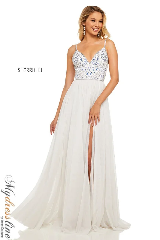 Prom dresses with one - shoulder ruffled straps and geometric patterns for a contemporary and eye - catching formal eventSherri Hill 52450 Prom dresses with one - shoulder ruffled straps and geometric patterns for a contemporary and eye - catching formal eventSherri Hill 52450