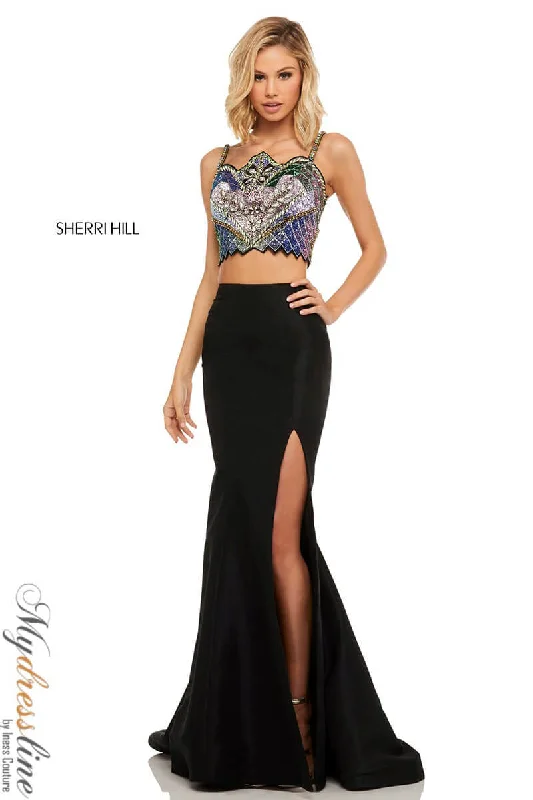 Long - train formal dresses in chiffon for a dramatic prom entranceSherri Hill 52466 Long - train formal dresses in chiffon for a dramatic prom entranceSherri Hill 52466