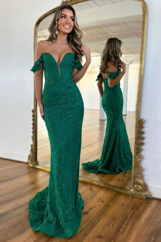 Empire Waist Women Dress to Accentuate the Bust and Conceal the WaistSparkly Dark Green Mermaid Off the Shoulder Corset Lace Long Prom Dress Empire Waist Women Dress to Accentuate the Bust and Conceal the WaistSparkly Dark Green Mermaid Off the Shoulder Corset Lace Long Prom Dress