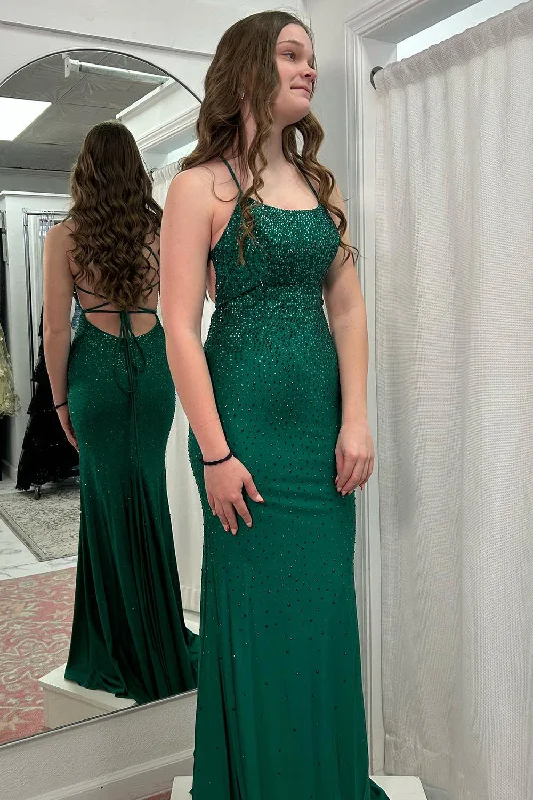 Maxi Women Dress with Floral Print for a Bohemian VibeSparkly Dark Green Mermaid Spaghetti Straps Beaded Satin Long Prom Dress Maxi Women Dress with Floral Print for a Bohemian VibeSparkly Dark Green Mermaid Spaghetti Straps Beaded Satin Long Prom Dress