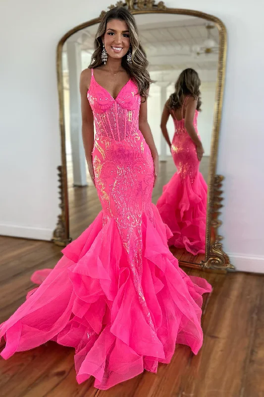 Printed Abstract Women Dress for a Modern and Artistic AppealSparkly Fuchsia Mermaid Sequined Spaghetti Straps Corset Tiered Tulle Long Prom Dress Printed Abstract Women Dress for a Modern and Artistic AppealSparkly Fuchsia Mermaid Sequined Spaghetti Straps Corset Tiered Tulle Long Prom Dress