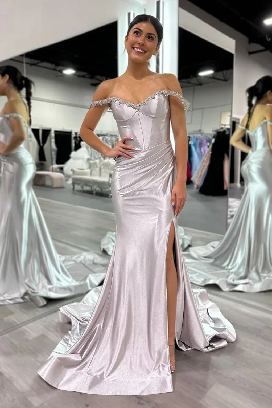 Little Black Women Dress with Sequins for a Glamorous Night OutSparkly Silver Mermaid Off the Shoulder Beaded Satin Corset Long Prom Dress with Slit Little Black Women Dress with Sequins for a Glamorous Night OutSparkly Silver Mermaid Off the Shoulder Beaded Satin Corset Long Prom Dress with Slit