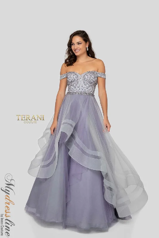 Formal dresses with empire waists and organza overlays for a feminine lookTerani Couture 1911P8501 Formal dresses with empire waists and organza overlays for a feminine lookTerani Couture 1911P8501