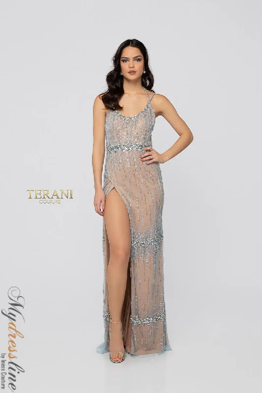 Formal dresses with one - shoulder ruffled straps and sequined bodices for a trendy and eye - catching lookTerani Couture 1912P8222