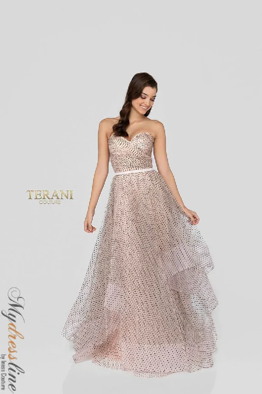 Prom dresses with keyhole backs and rhinestone - studded straps for a flirty lookTerani Couture 1912P8578 Prom dresses with keyhole backs and rhinestone - studded straps for a flirty lookTerani Couture 1912P8578