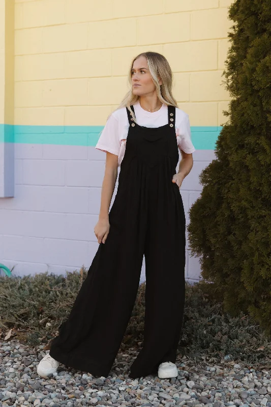 Women's denim overalls with distressed detailsAlden Overalls-Black
