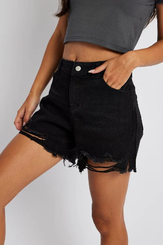 Printed Animal Print Women Shorts for a Wild and Stylish AppearanceBlack High Rise Denim Shorts Relaxed Printed Animal Print Women Shorts for a Wild and Stylish AppearanceBlack High Rise Denim Shorts Relaxed