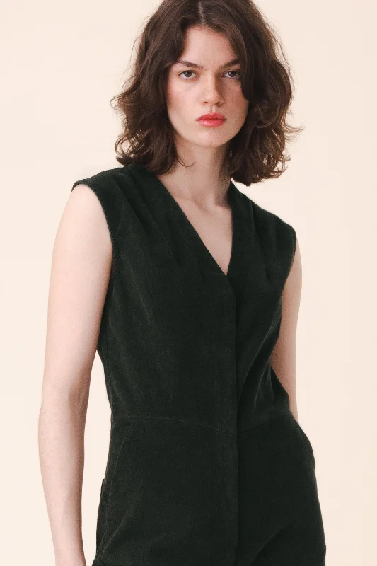 Women's overalls for a casual day outFine Again Corduroy in Dark Olive