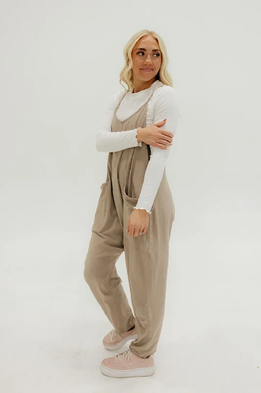 Women's overalls with a metallic accentFree People Hot Shot Onesie-Mocha Latte