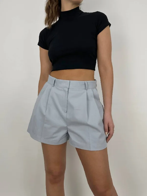 Patterned Geometric Women Shorts for a Modern AppealPleated Wide Leg Trouser Shorts In Light Blue Patterned Geometric Women Shorts for a Modern AppealPleated Wide Leg Trouser Shorts In Light Blue