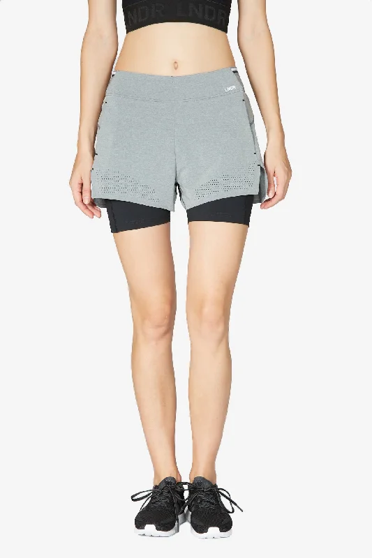 Belted Women Shorts to Enhance the WaistlineRun Double Short - Grey Marl