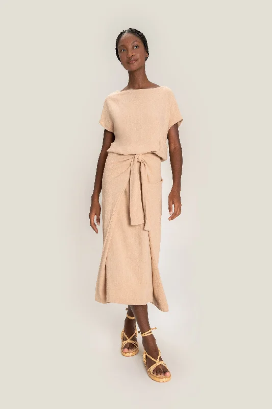 Jeanette Women Shorts with a Soft and Comfortable FeelStone Midi Tie Skirt