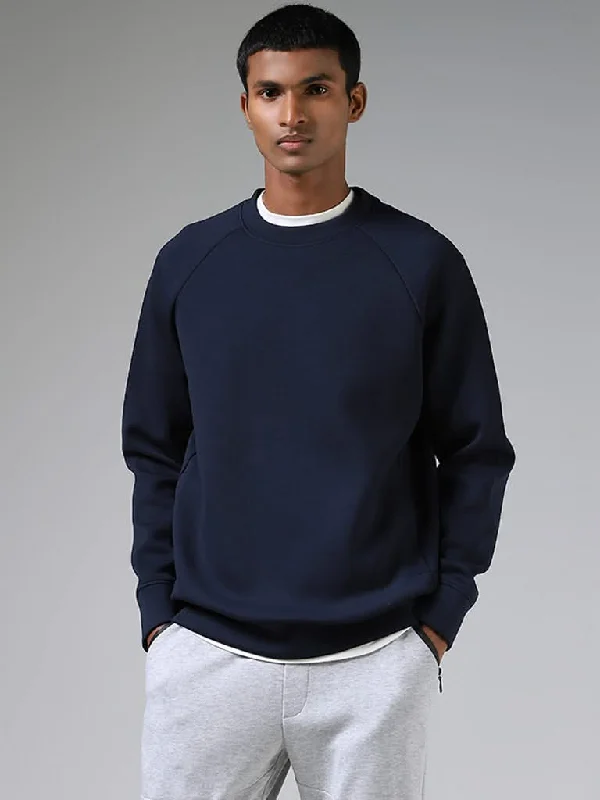 Tie - Waist Women Shorts for a Customizable FitStudiofit Solid Navy Ribbed Relaxed-Fit Sweatshirt Tie - Waist Women Shorts for a Customizable FitStudiofit Solid Navy Ribbed Relaxed-Fit Sweatshirt