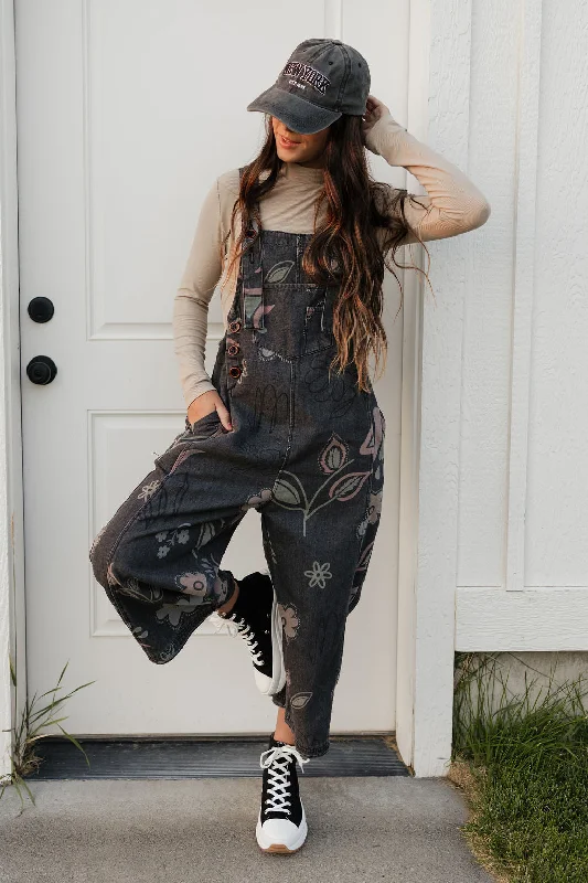 Polyester - blend women's overalls for durabilityVemeer Overalls-Black Floral