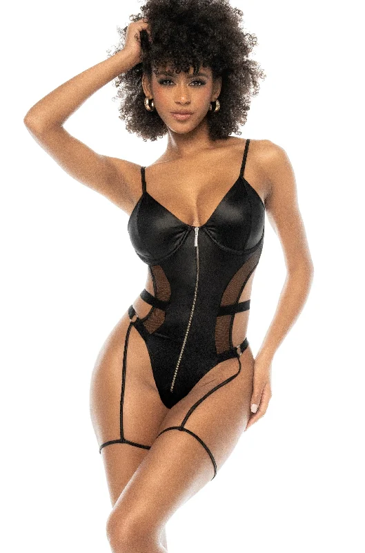 Mesh Bodysuits for a Bold and Edgy Fashion StatementLeather-Effect Bodysuit with Transparent Tulle Mesh Bodysuits for a Bold and Edgy Fashion StatementLeather-Effect Bodysuit with Transparent Tulle
