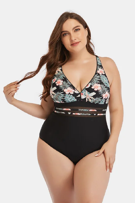 Women's Long - Length One - Pieces in Gray with Asymmetric Hem for a Contemporary and Fashionable LookFloral Cutout Tie-Back One-Piece Swimsuit