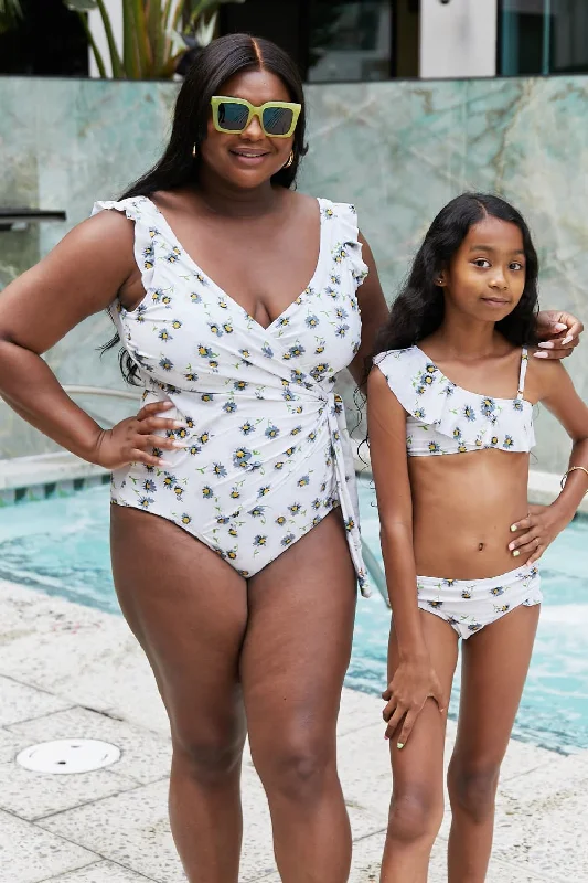 Plus Size Women's Striped One - Pieces in Navy and White for a Nautical - Inspired EnsembleMarina West Swim Float On Ruffle Faux Wrap One-Piece in Daisy Cream