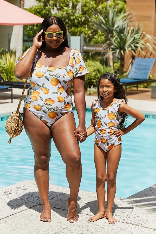 Plus Size Women's Wrap - Style One - Pieces in Burgundy with Belt for a Figure - Flattering OptionMarina West Swim Salty Air Puff Sleeve One-Piece in Citrus Orange