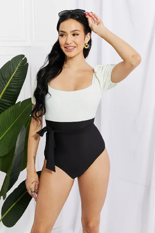 Women's Metallic One - Pieces in Silver for a Shiny and Eye - Catching Night OutfitMarina West Swim Salty Air Puff Sleeve One-Piece in Cream/Black Women's Metallic One - Pieces in Silver for a Shiny and Eye - Catching Night OutfitMarina West Swim Salty Air Puff Sleeve One-Piece in Cream/Black