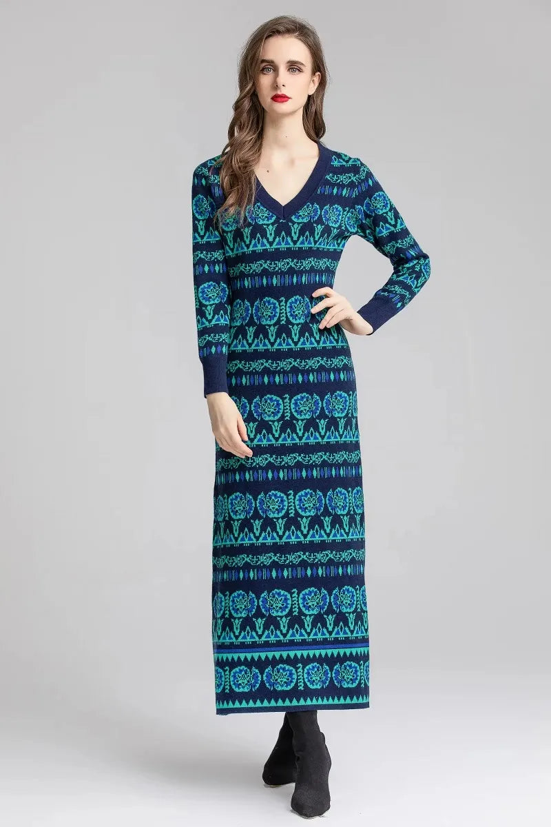 Maxi dresses with a wrap - around style for a customizable fit Maxi dresses with a wrap - around style for a customizable fit Vintage Geometric Pattern V-Neck Knitted Maxi Dress Maxi dresses with a wrap - around style for a customizable fit Maxi dresses with a wrap - around style for a customizable fit Vintage Geometric Pattern V-Neck Knitted Maxi Dress