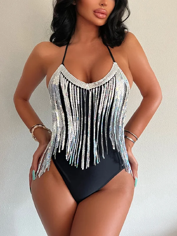 Women's Long - Sleeve Turtleneck One - Pieces in Navy for a Sophisticated Winter EnsembleSequin Spaghetti Strap One-Piece Swimwear Women's Long - Sleeve Turtleneck One - Pieces in Navy for a Sophisticated Winter EnsembleSequin Spaghetti Strap One-Piece Swimwear