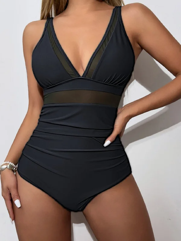 Plus Size Women's Wrap - Style One - Pieces in Burgundy with Belt for a Figure - Flattering OptionV-Neck One-Piece Swimwear Plus Size Women's Wrap - Style One - Pieces in Burgundy with Belt for a Figure - Flattering OptionV-Neck One-Piece Swimwear
