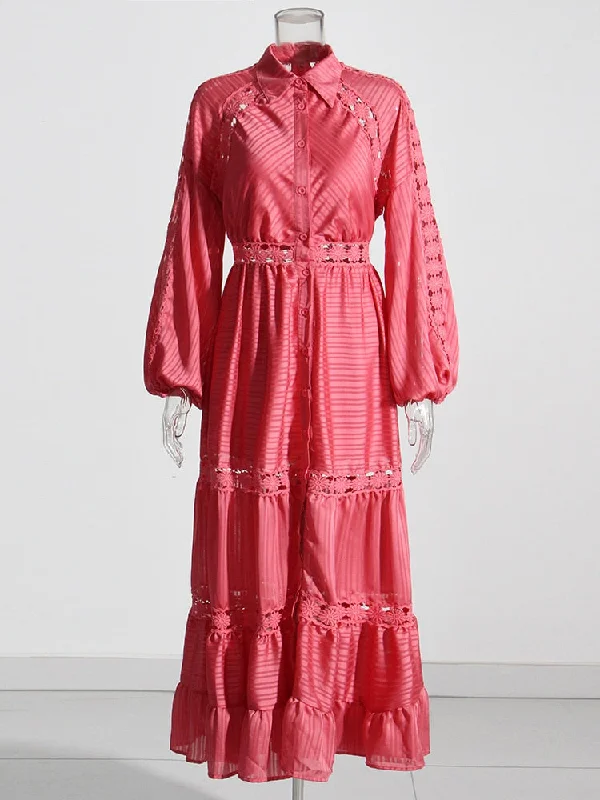 Sheer maxi dresses with lace overlays for a romantic touch Sheer maxi dresses with lace overlays for a romantic touch Embroidery Lantern Sleeve Openwork Maxi Dress